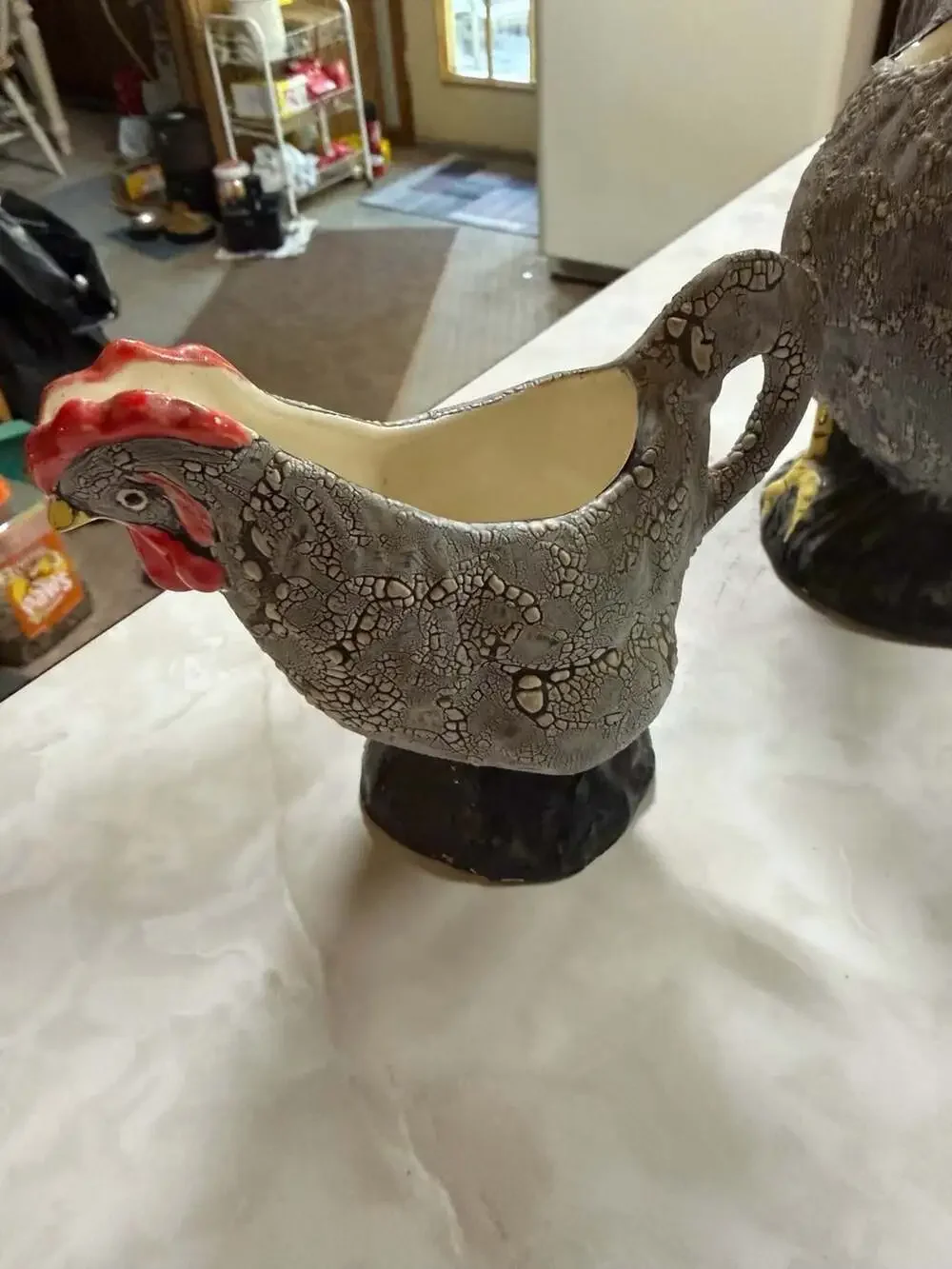 Vintage Applause Speckled Rooster & Hen Cream and Sugar Set